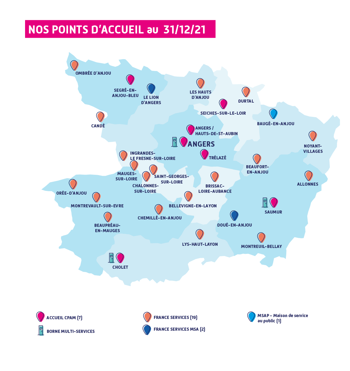 Carte des points d'accueil au 31 décembre 2021